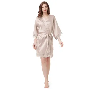 Women's Blank Bridal Day Robe With Crochet Detail - Pale Champagne