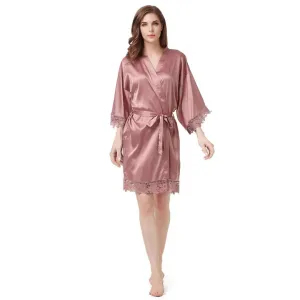 Women's Blank Bridal Day Robe With Crochet Detail - Sandalwood