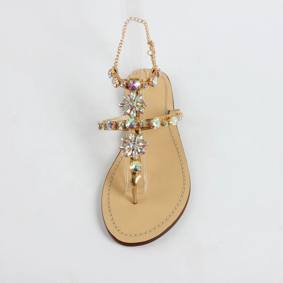 Women's Buckle Strap Rhinestones Chains Fashion Gladiator Flat Summer Sandals Shoes