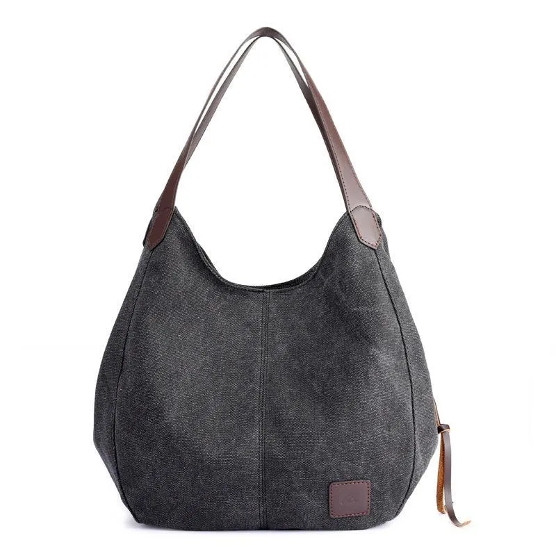 Women's Canvas Three Layer Tote Bag Casual Vintage Handbag