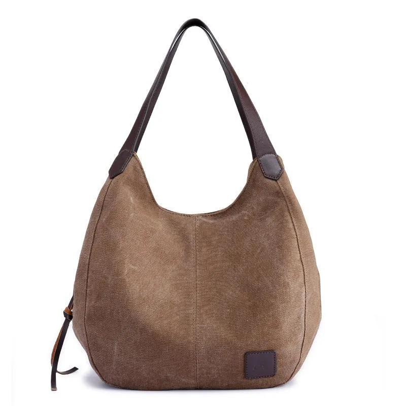 Women's Canvas Three Layer Tote Bag Casual Vintage Handbag