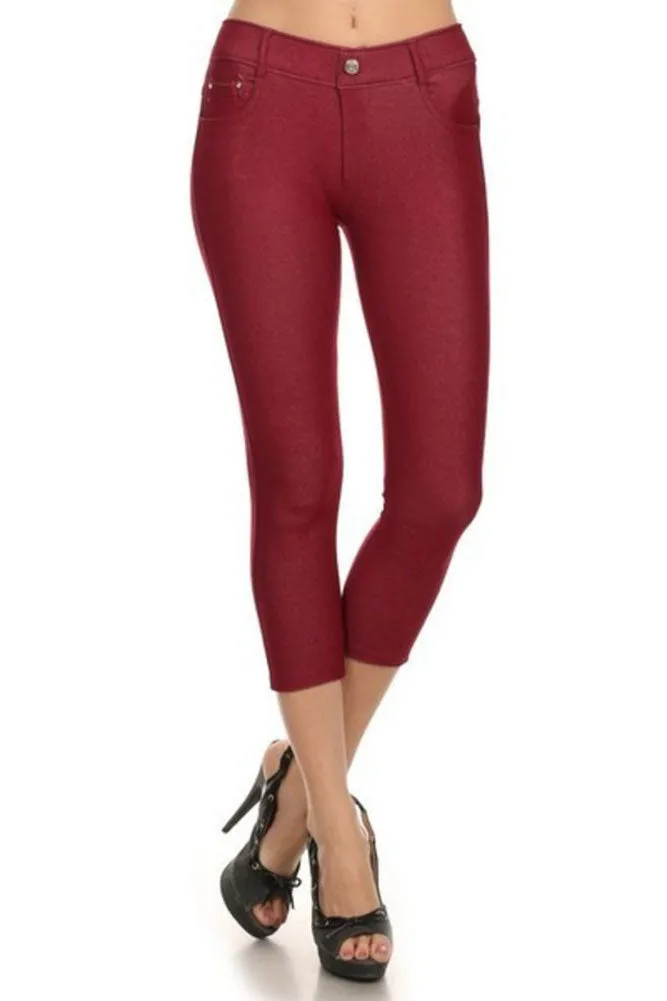 Women's Capri Stretchy Cotton-Blend Jeggings with 5 Pockets- Regular and Plus