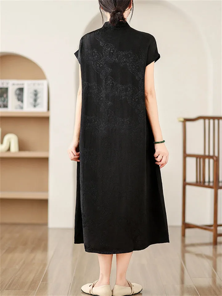 Women's Chinese Style Elegant Jacquard Stand Collar Qipao Dress