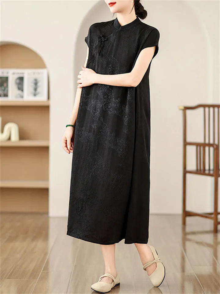 Women's Chinese Style Elegant Jacquard Stand Collar Qipao Dress
