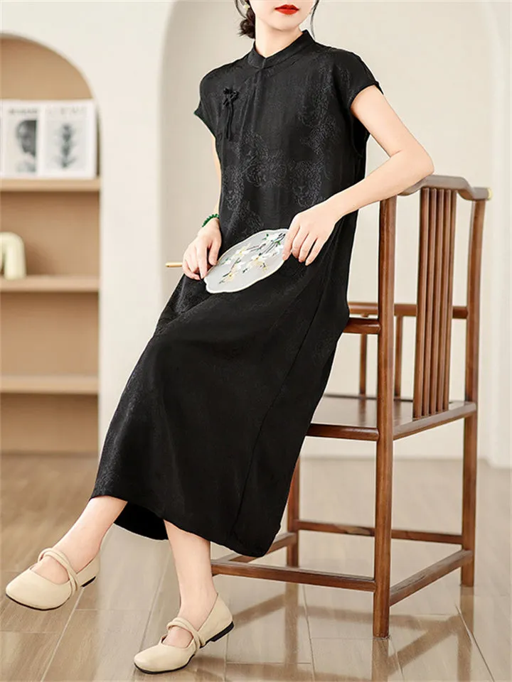Women's Chinese Style Elegant Jacquard Stand Collar Qipao Dress
