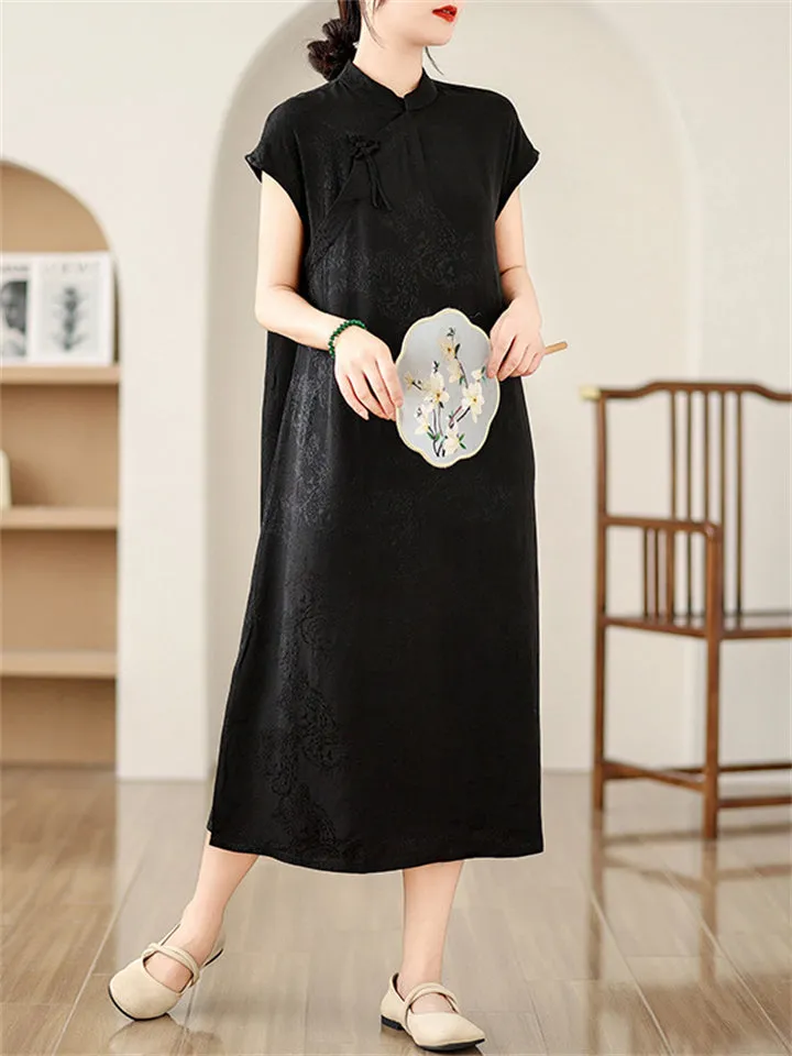 Women's Chinese Style Elegant Jacquard Stand Collar Qipao Dress