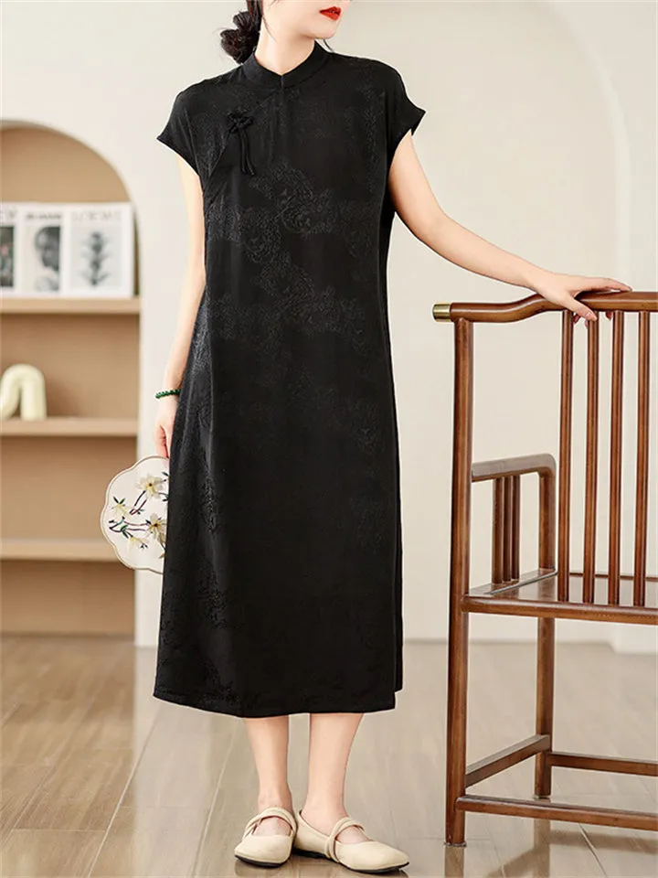 Women's Chinese Style Elegant Jacquard Stand Collar Qipao Dress