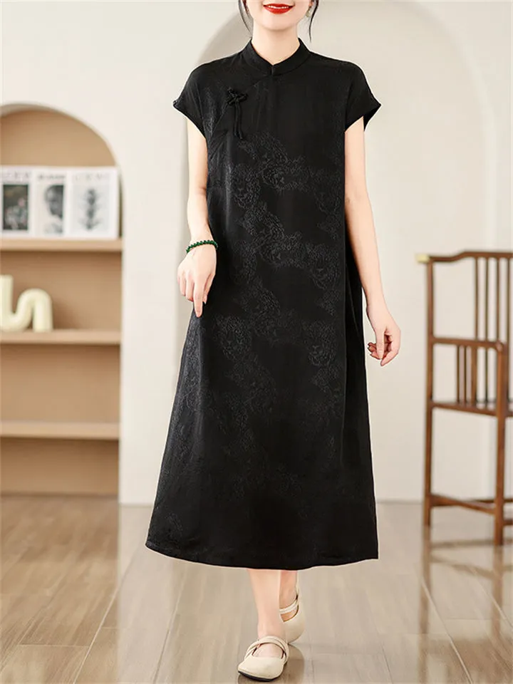 Women's Chinese Style Elegant Jacquard Stand Collar Qipao Dress