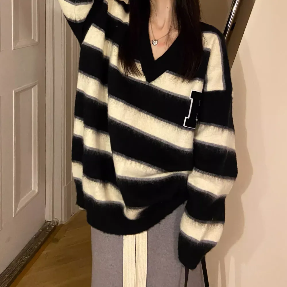 Women's Classic Letter P Striped Sweater