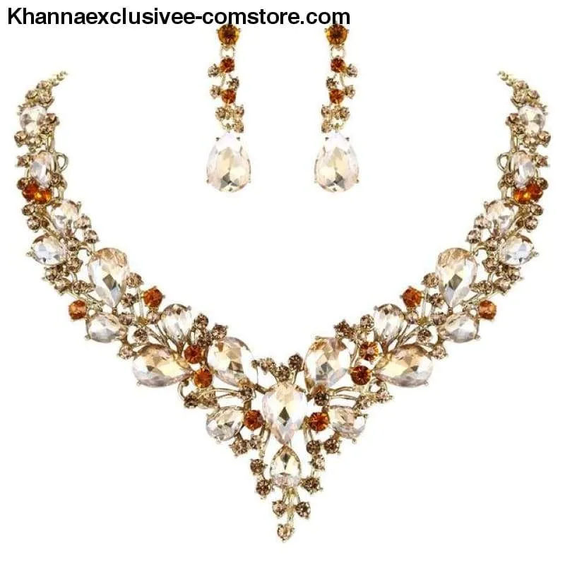 Women's Cluster Flower Austrian Crystal Wedding Necklace Earrings Jewelry Set Party Collier