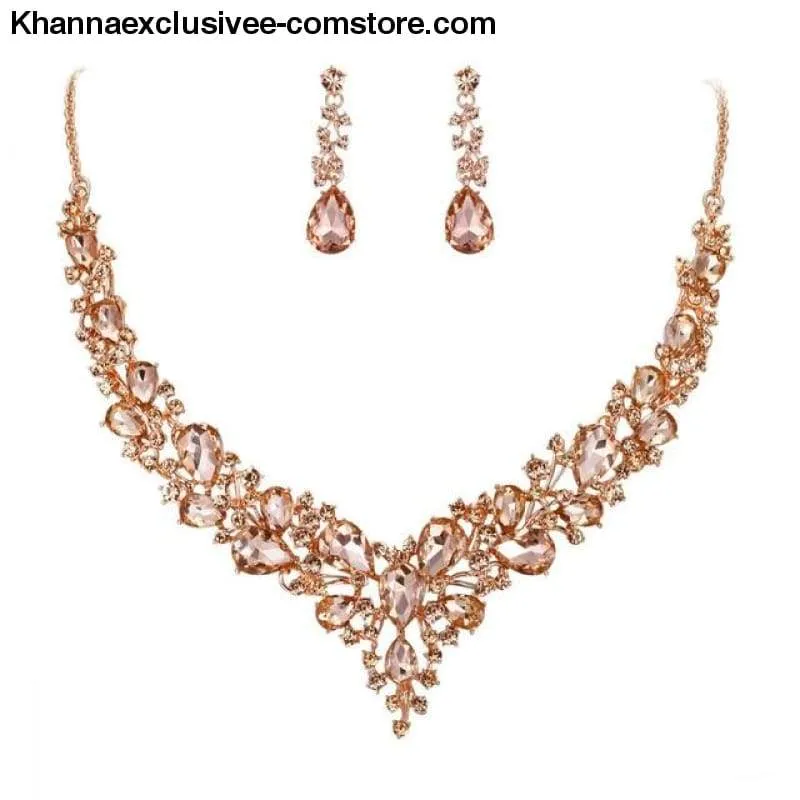 Women's Cluster Flower Austrian Crystal Wedding Necklace Earrings Jewelry Set Party Collier
