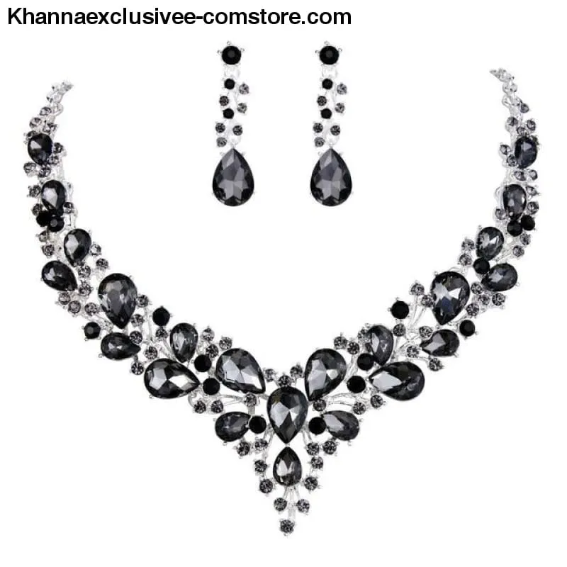 Women's Cluster Flower Austrian Crystal Wedding Necklace Earrings Jewelry Set Party Collier