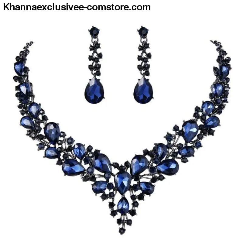 Women's Cluster Flower Austrian Crystal Wedding Necklace Earrings Jewelry Set Party Collier