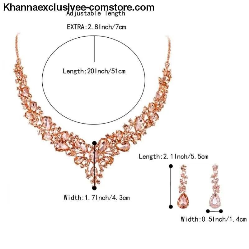 Women's Cluster Flower Austrian Crystal Wedding Necklace Earrings Jewelry Set Party Collier