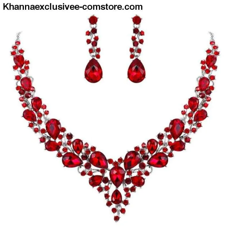 Women's Cluster Flower Austrian Crystal Wedding Necklace Earrings Jewelry Set Party Collier