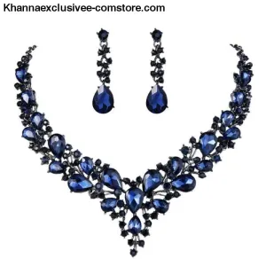 Women's Cluster Flower Austrian Crystal Wedding Necklace Earrings Jewelry Set Party Collier