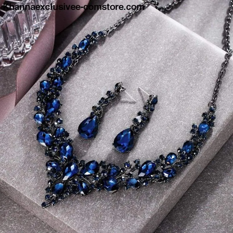 Women's Cluster Flower Austrian Crystal Wedding Necklace Earrings Jewelry Set Party Collier