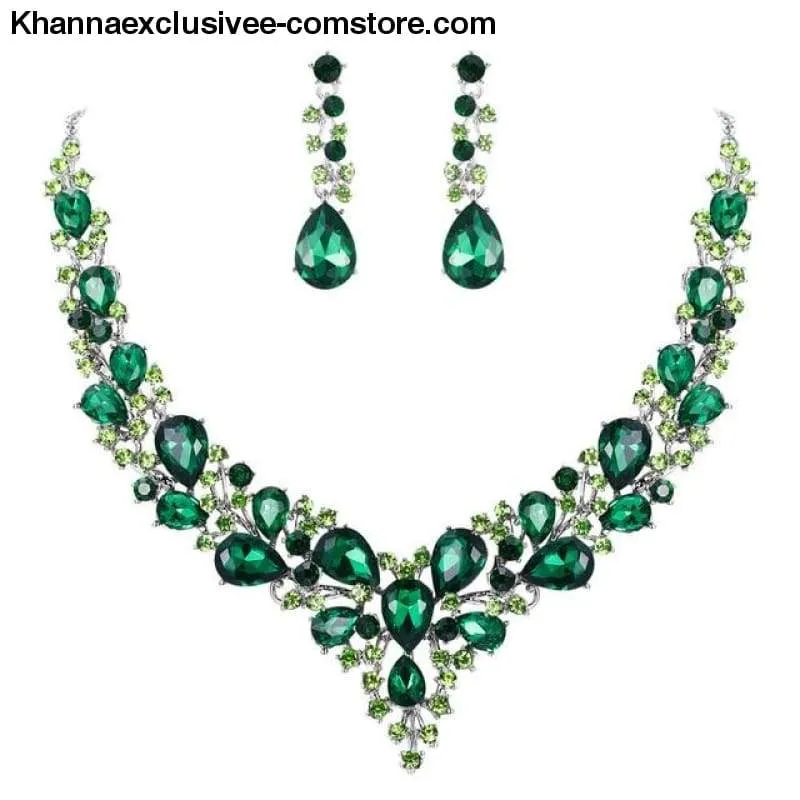 Women's Cluster Flower Austrian Crystal Wedding Necklace Earrings Jewelry Set Party Collier