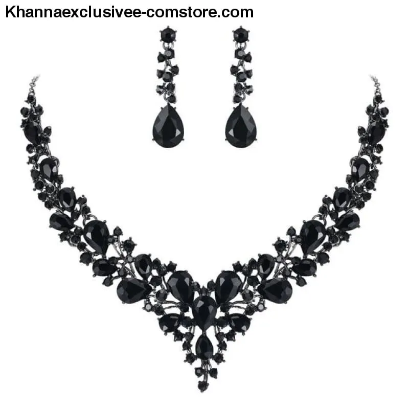 Women's Cluster Flower Austrian Crystal Wedding Necklace Earrings Jewelry Set Party Collier