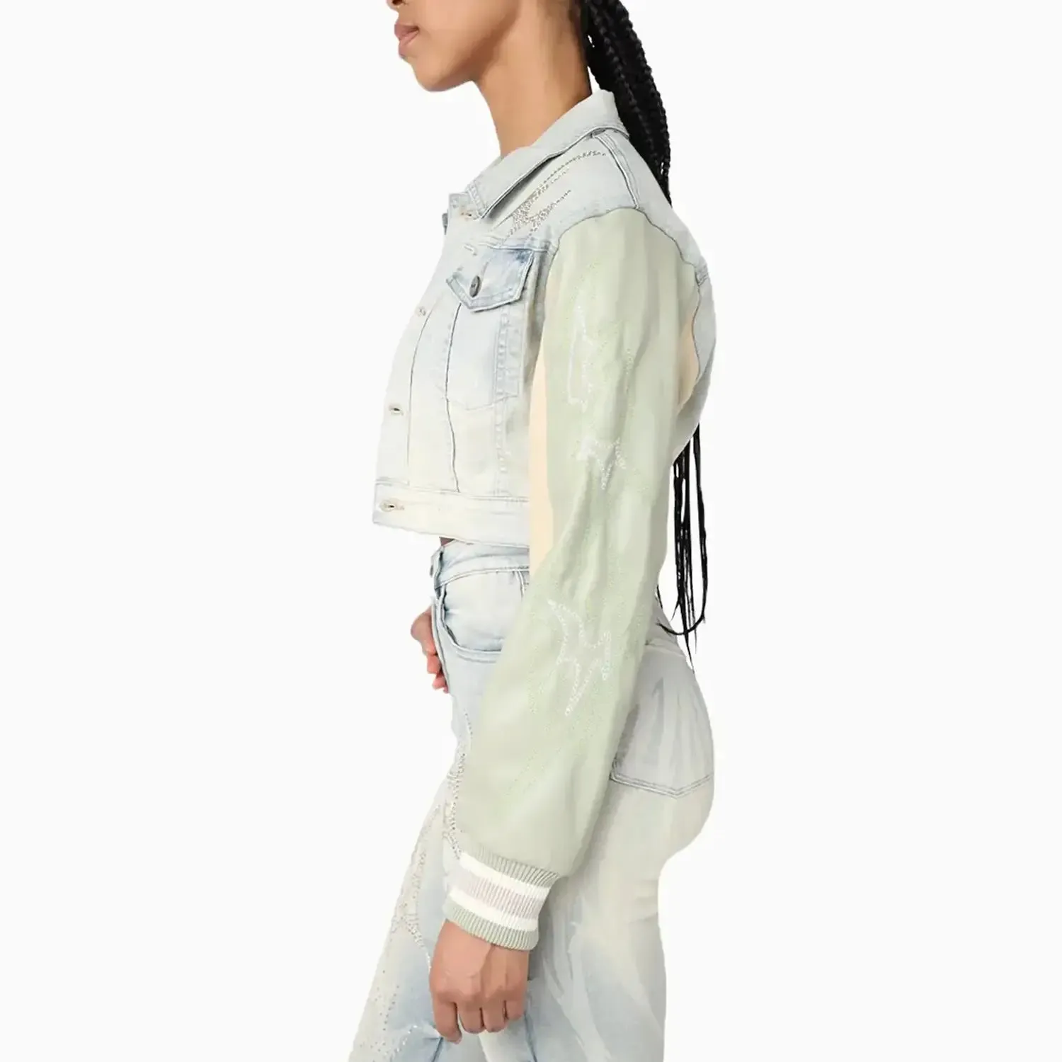 Women's Cropped Rhinestone Jean Outfit