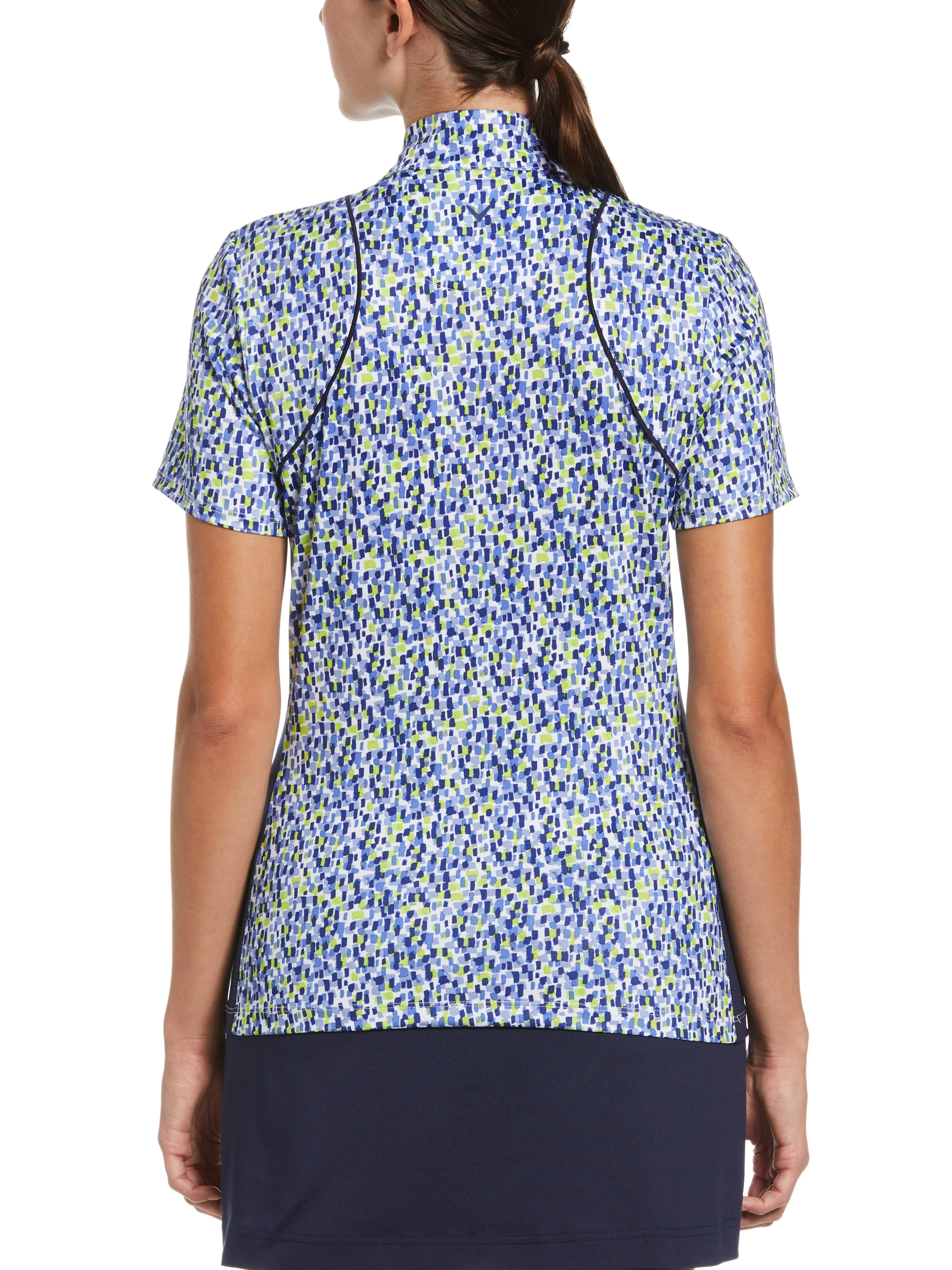 Womens Digital Confetti Print Color Block Golf Polo