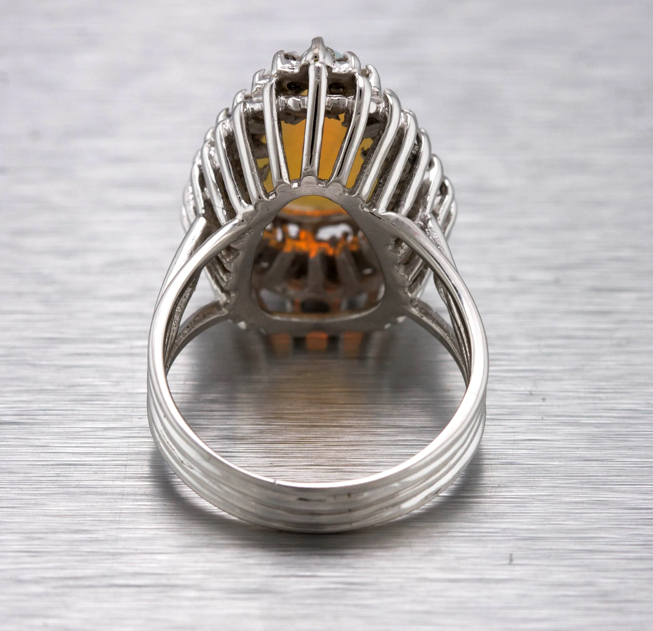 Women's Elegant 14K White Gold 2.20 CT Brazilian Opal Diamond Cocktail Ring
