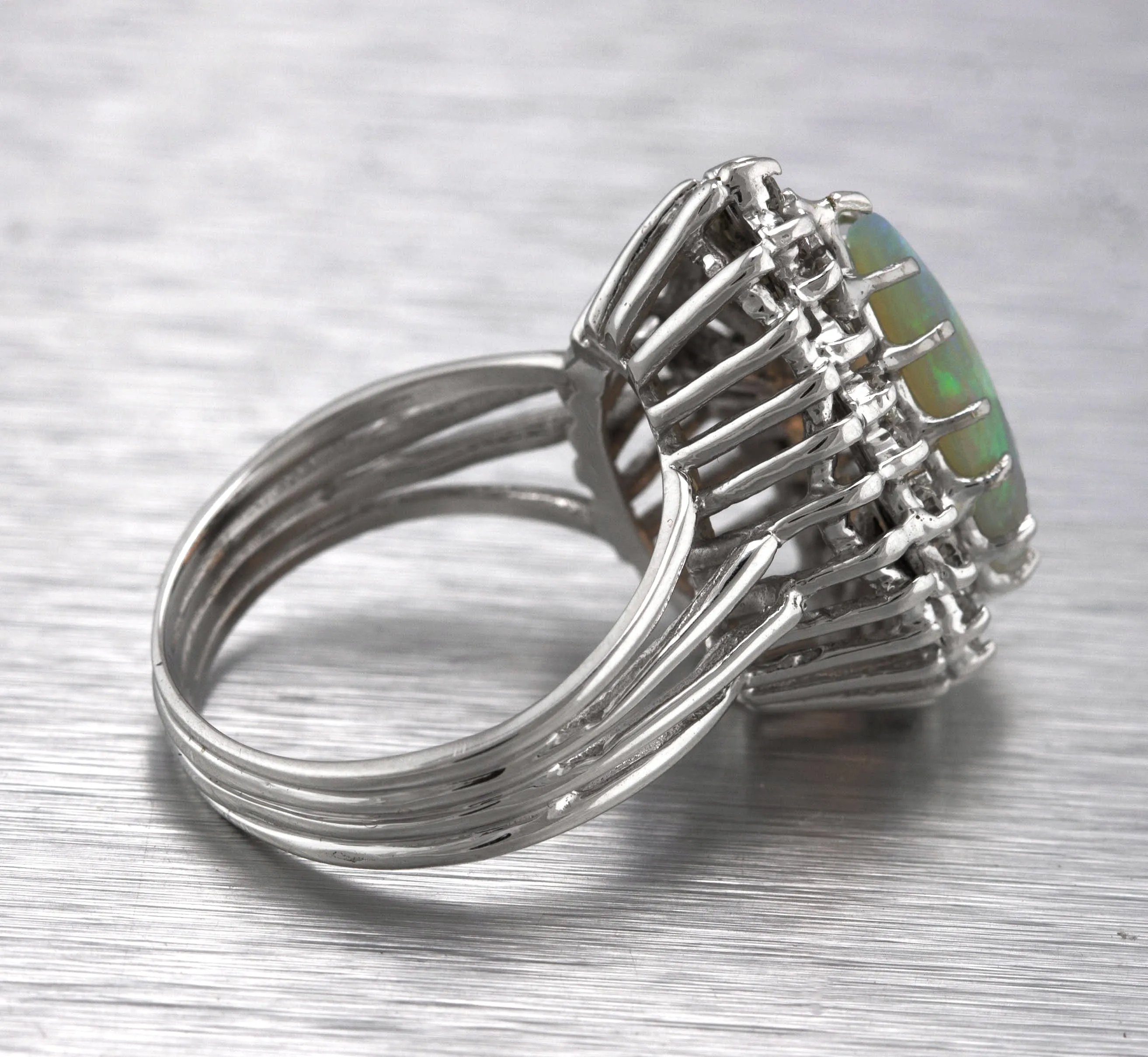 Women's Elegant 14K White Gold 2.20 CT Brazilian Opal Diamond Cocktail Ring