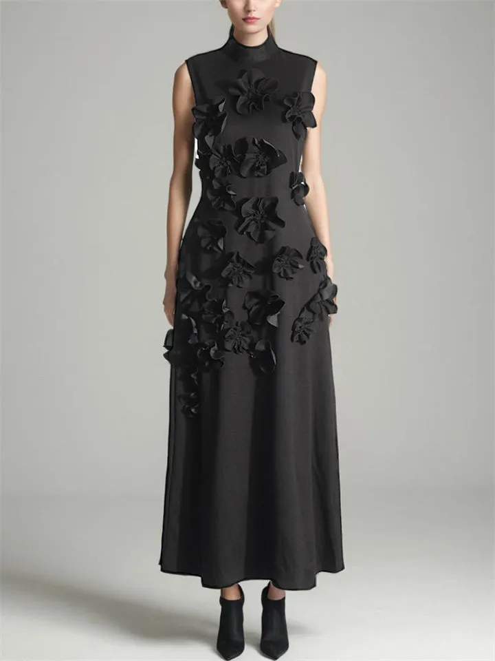 Women's Elegant 3D Flower Applique Maxi Dresses