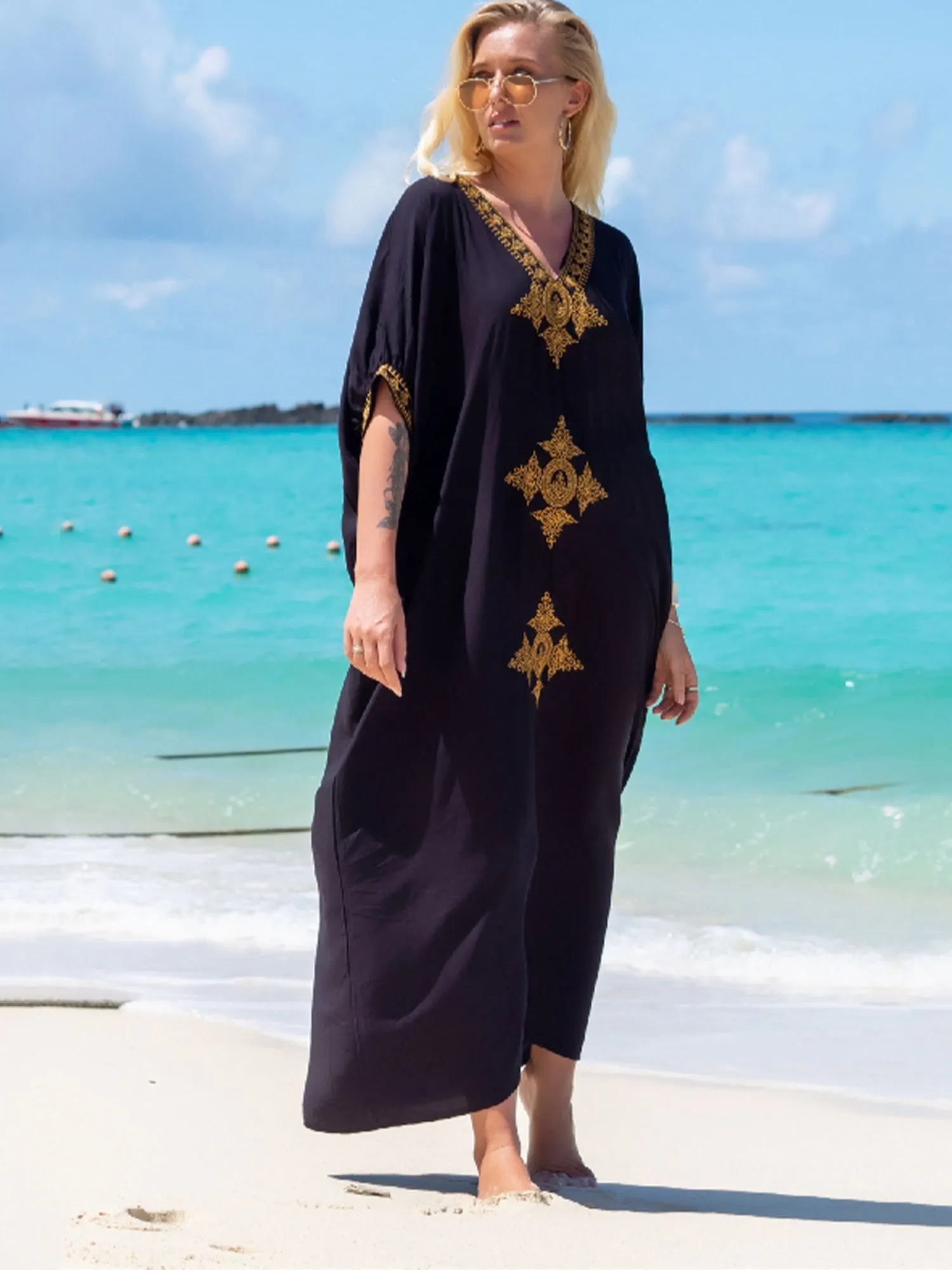 Women's Elegant Embroidered Retro V-neck White Dress