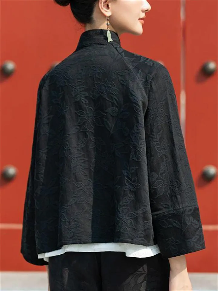 Women's Elegant Stand Collar Mandarin Button Tang Suit Shirt
