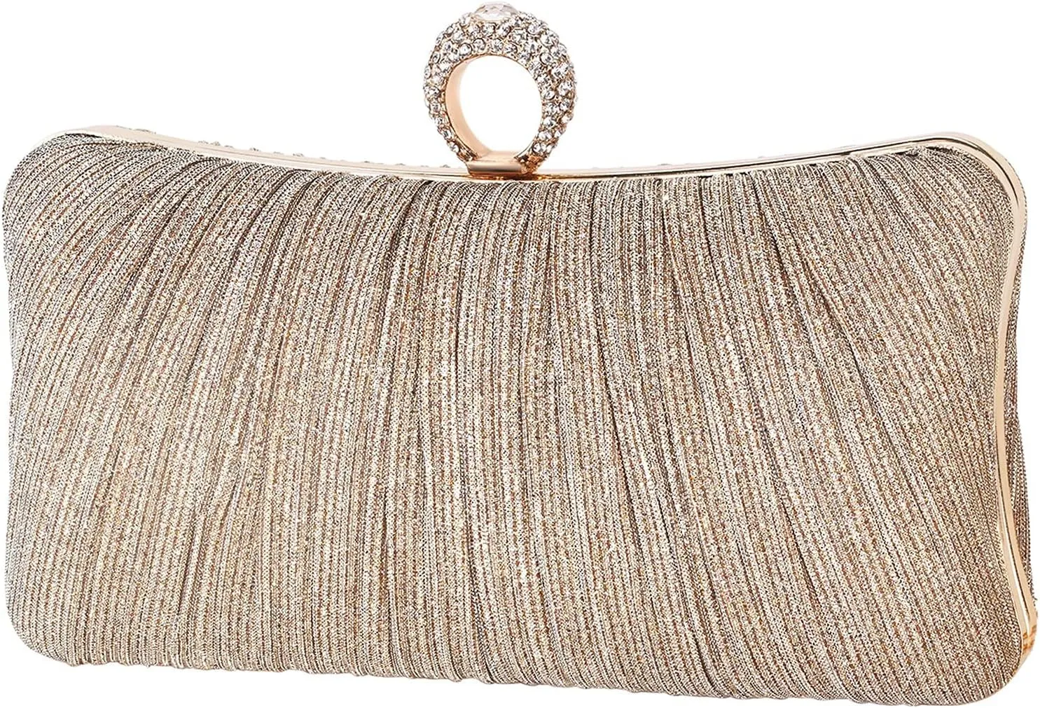Womens Golden Clutch Purse, Pleated Evening Bagwith Rhinestone