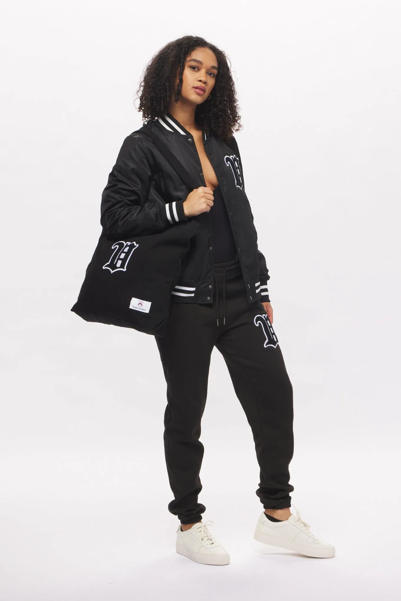 Women's - House of V - Black Varsity Chenille Patch Heavyweight Canvas Tote Bag