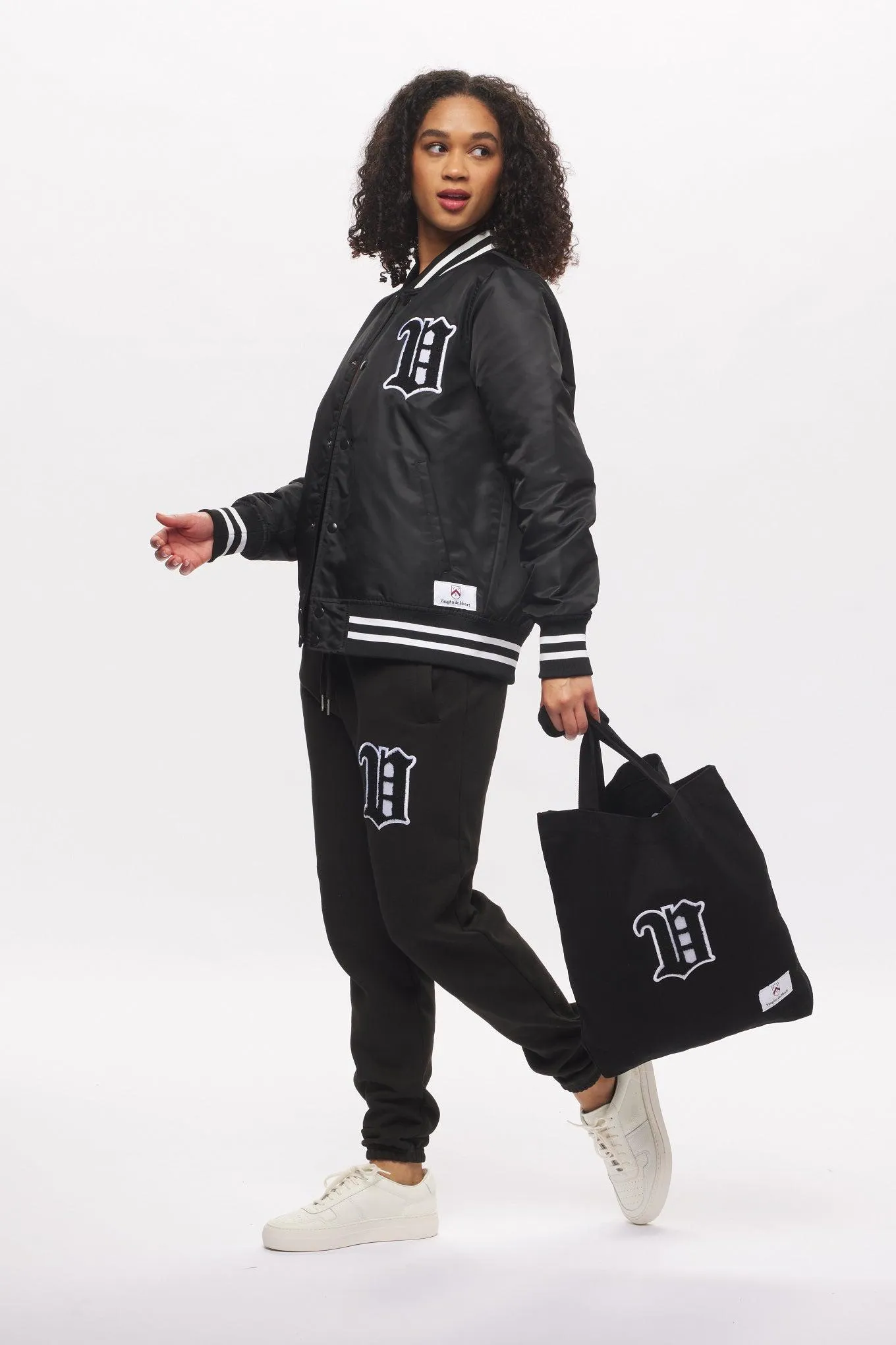 Women's - House of V - Black Varsity Chenille Patch Heavyweight Canvas Tote Bag