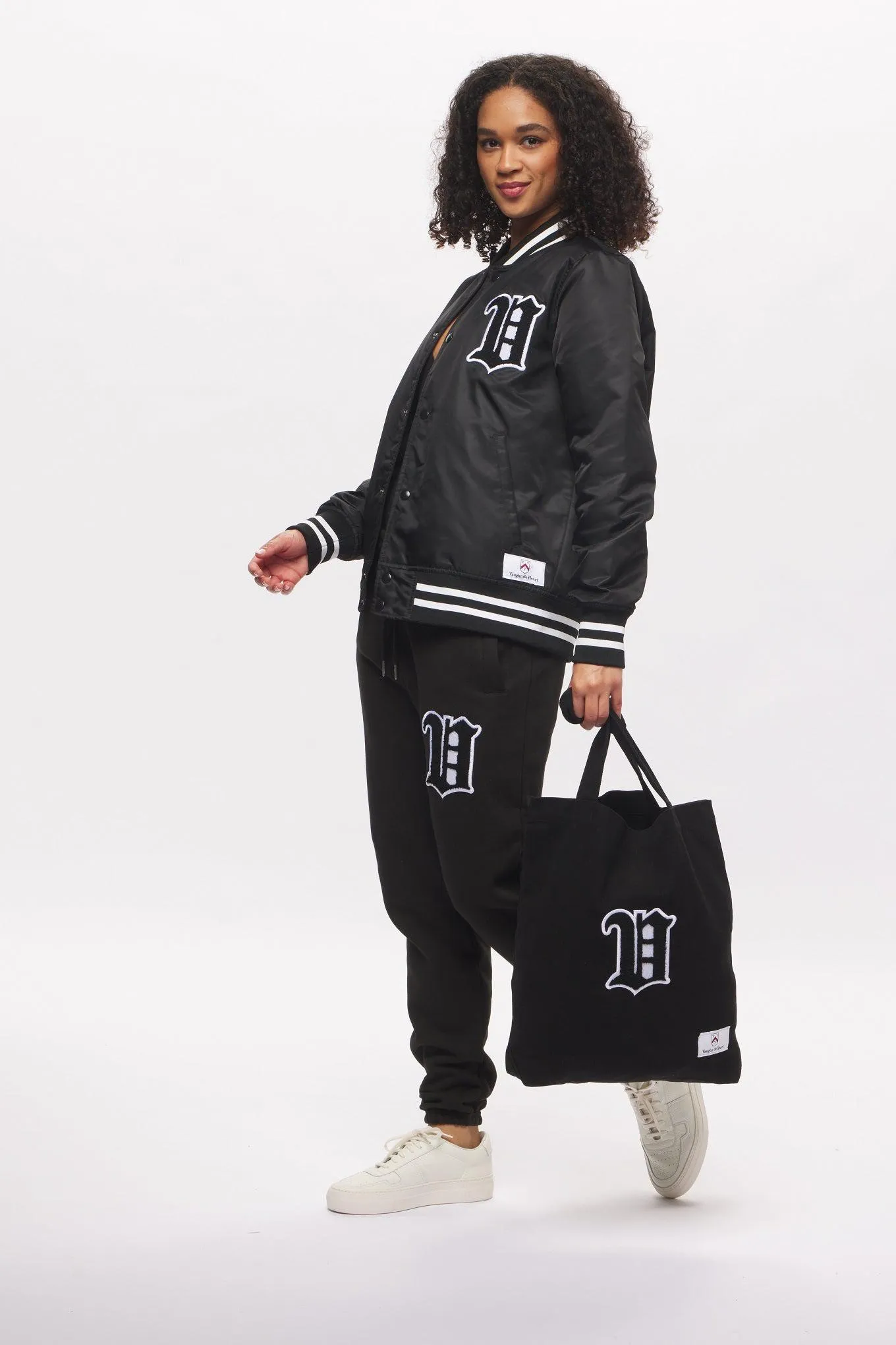 Women's - House of V - Black Varsity Chenille Patch Heavyweight Canvas Tote Bag