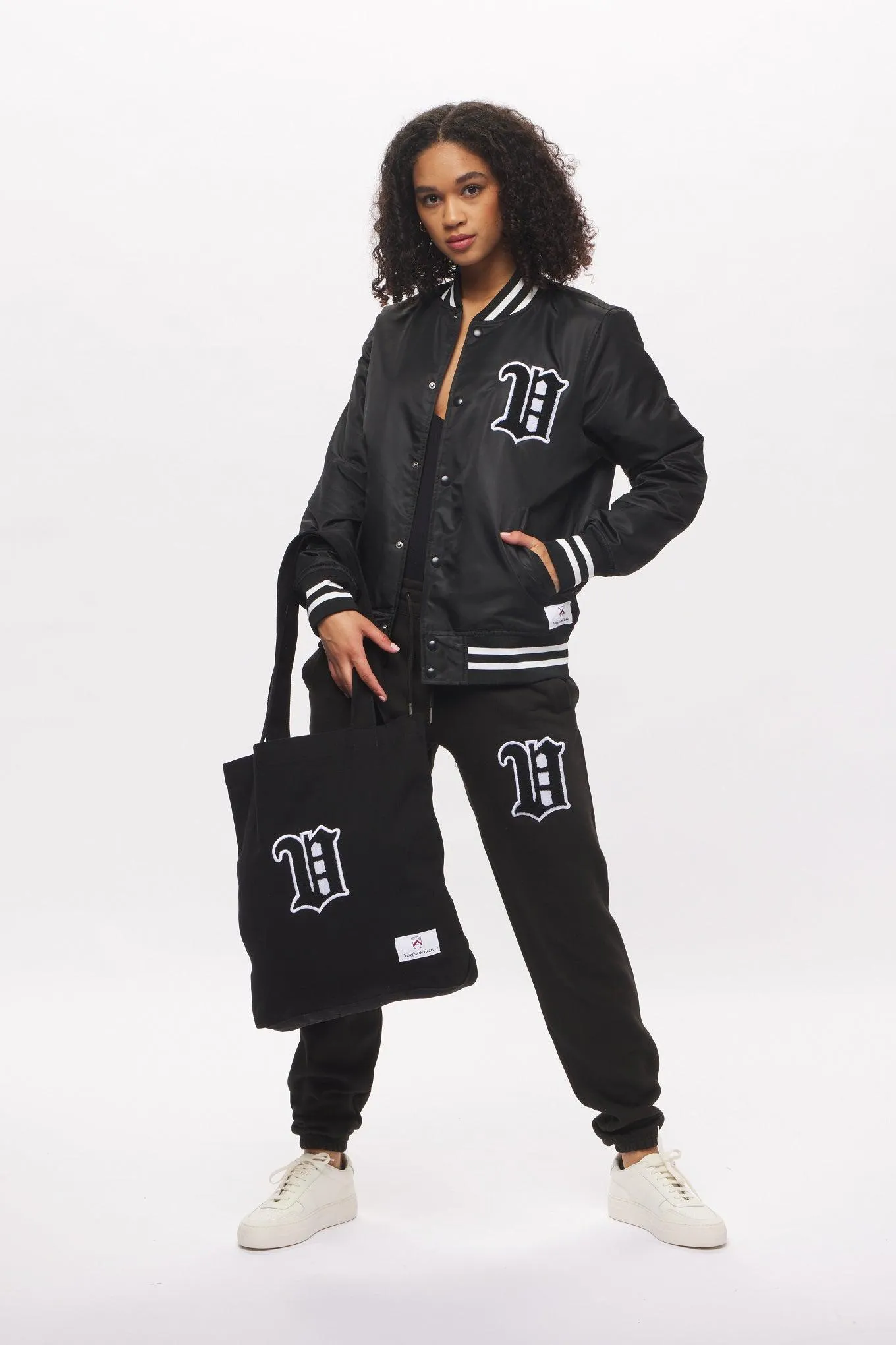 Women's - House of V - Black Varsity Chenille Patch Heavyweight Canvas Tote Bag