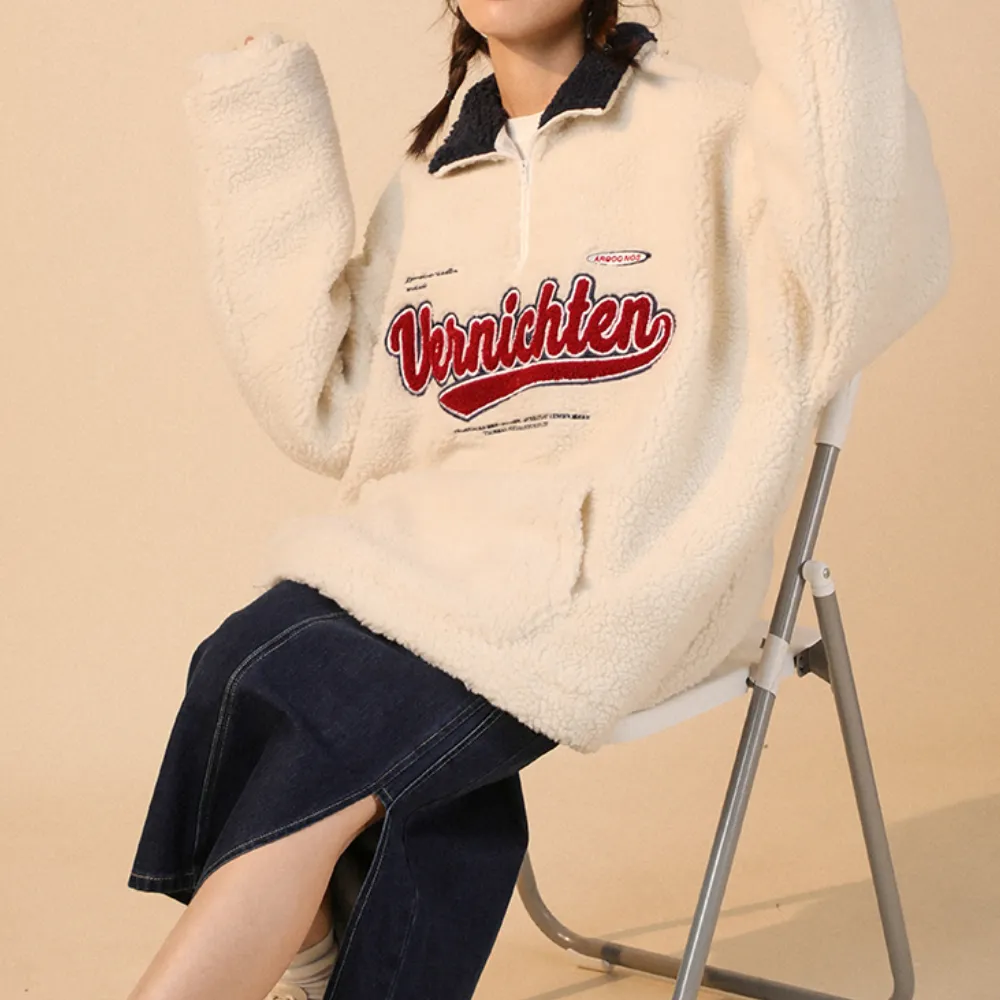 Women's Letter Embroidery Polo Coat