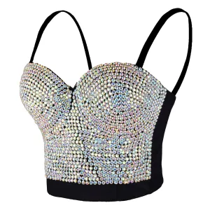 Women's Luxury Multicolor Rhinestone Diamond Bustier Sexy Crop Top Club Party Corset Bra
