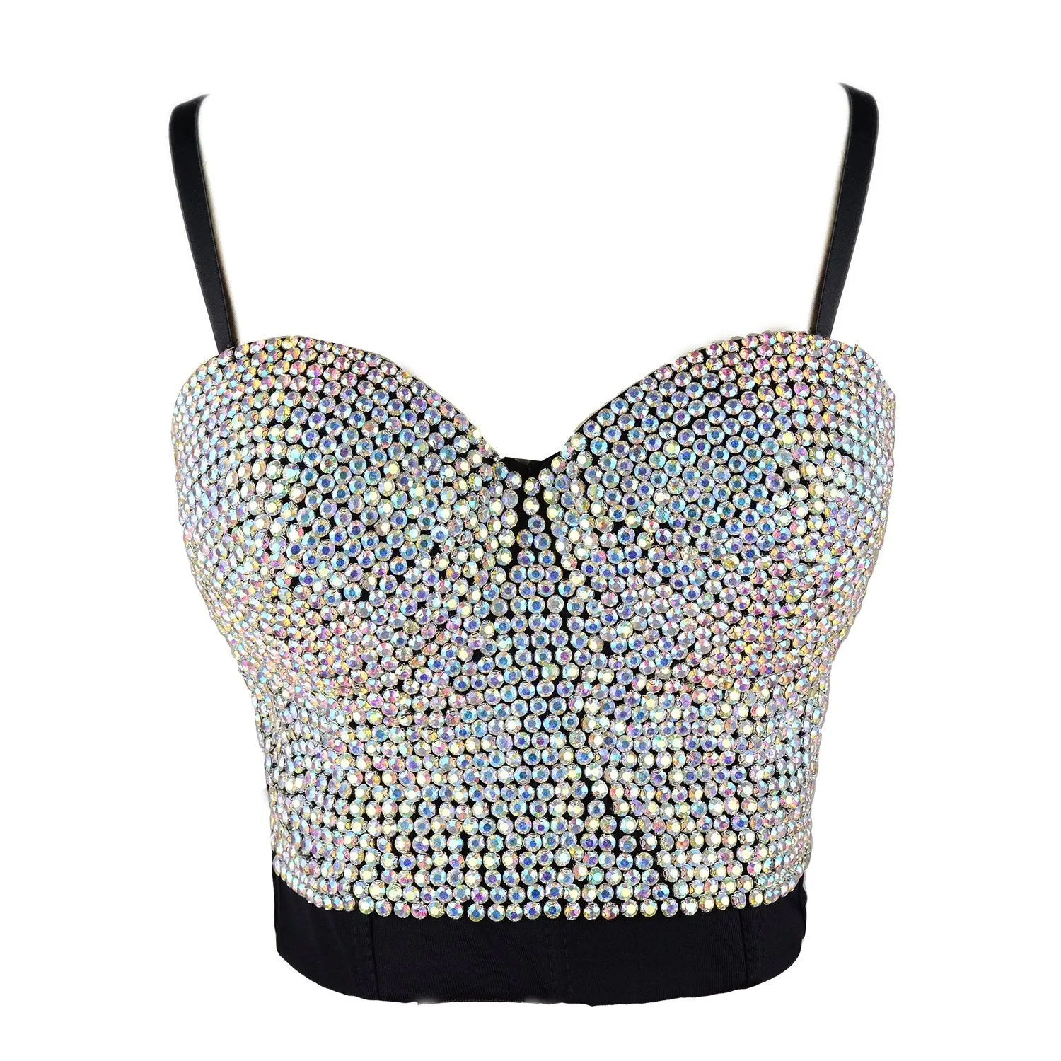 Women's Luxury Multicolor Rhinestone Diamond Bustier Sexy Crop Top Club Party Corset Bra