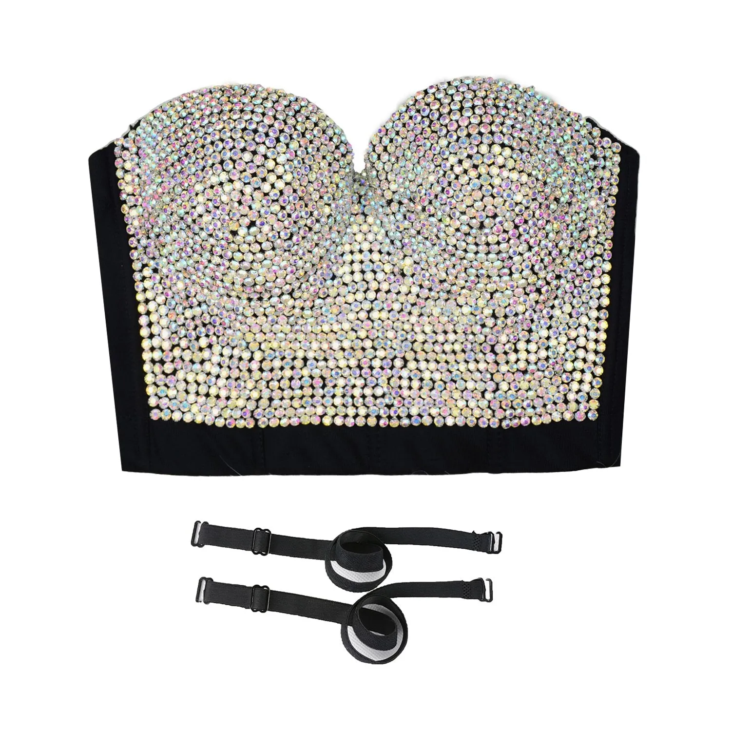 Women's Luxury Multicolor Rhinestone Diamond Bustier Sexy Crop Top Club Party Corset Bra