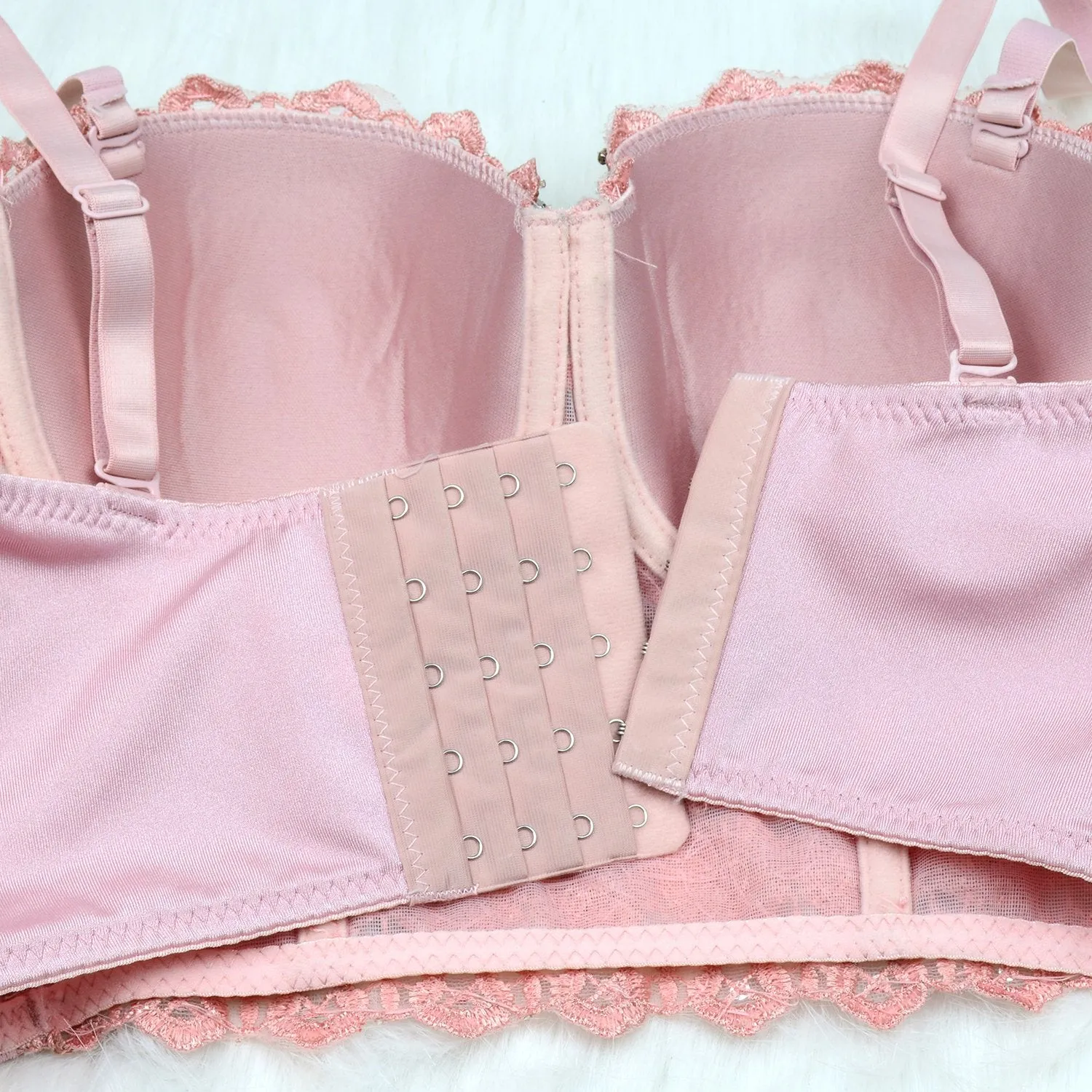 Women's Natural Reigning Lace Rhinestone Bustier Crop Top Sexy Mesh Corset Top Bra Pink