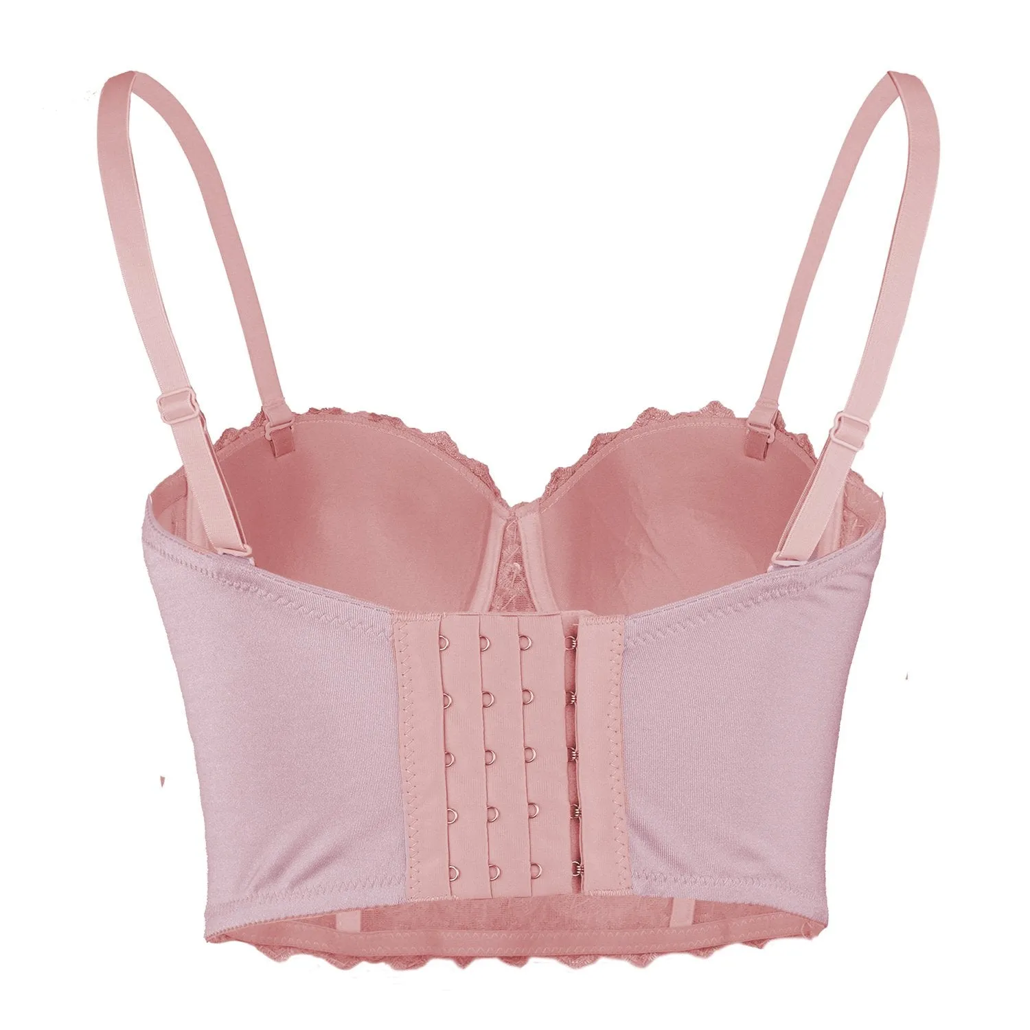 Women's Natural Reigning Lace Rhinestone Bustier Crop Top Sexy Mesh Corset Top Bra Pink