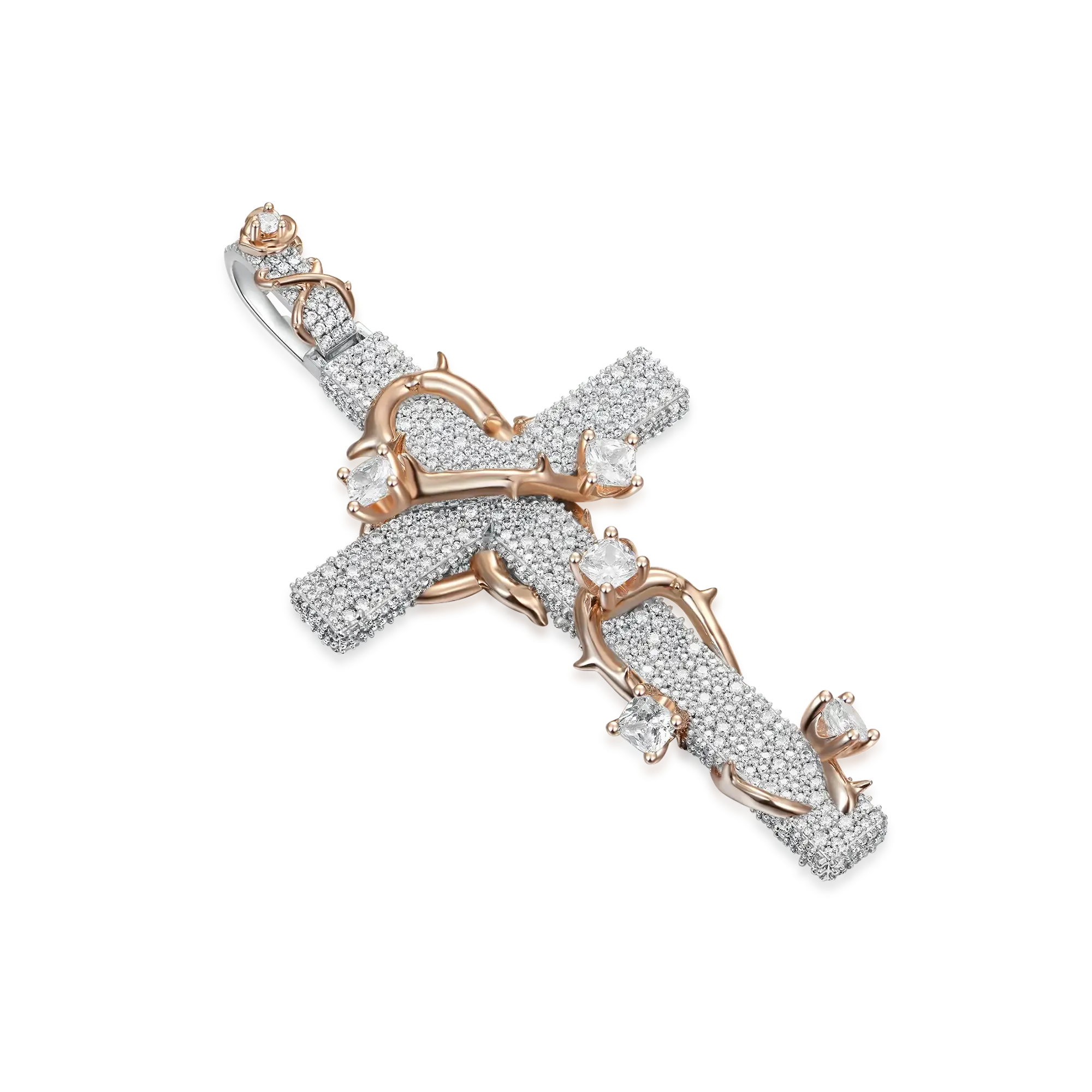 Women's Pave Set Thorned Rose Cross Pendant