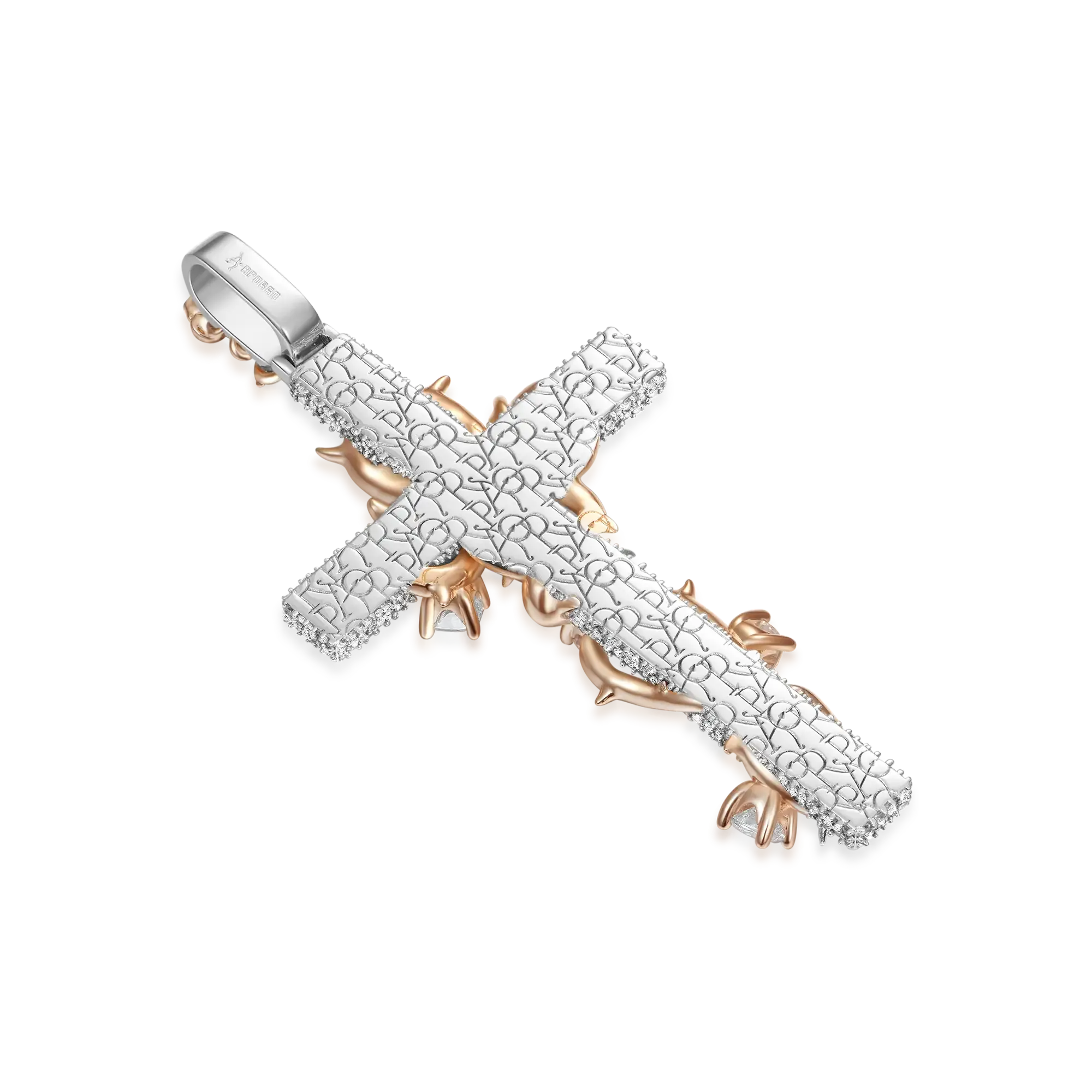 Women's Pave Set Thorned Rose Cross Pendant
