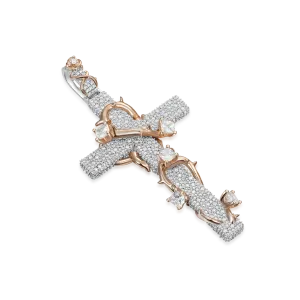 Women's Pave Set Thorned Rose Cross Pendant