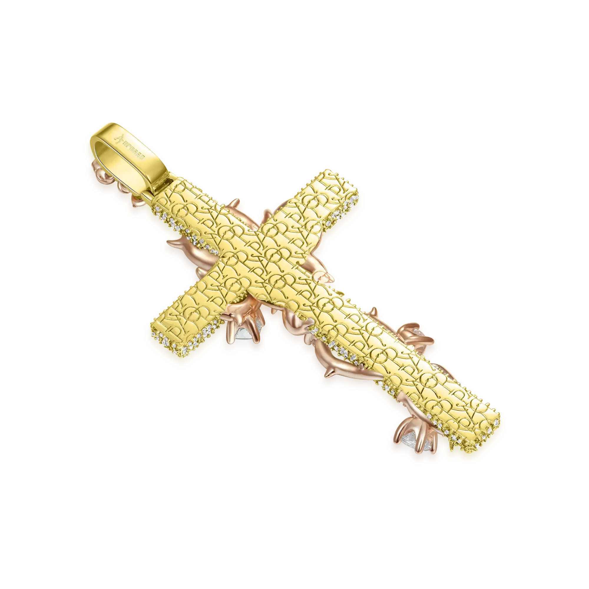 Women's Pave Set Thorned Rose Cross Pendant