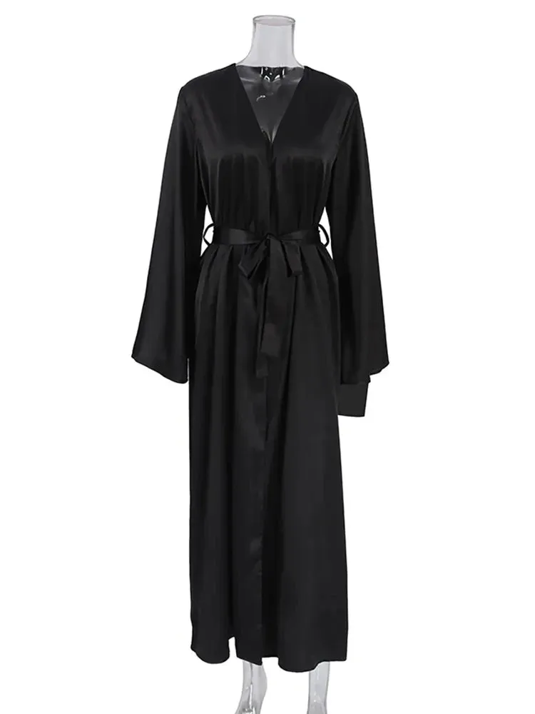 Women's Peignoir Flare Long Sleeve Satin Robe