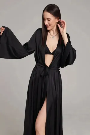 Women's Peignoir Flare Long Sleeve Satin Robe