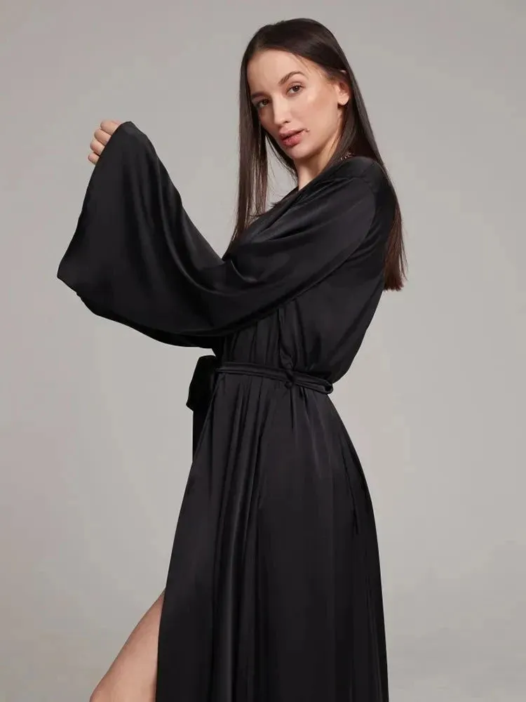 Women's Peignoir Flare Long Sleeve Satin Robe
