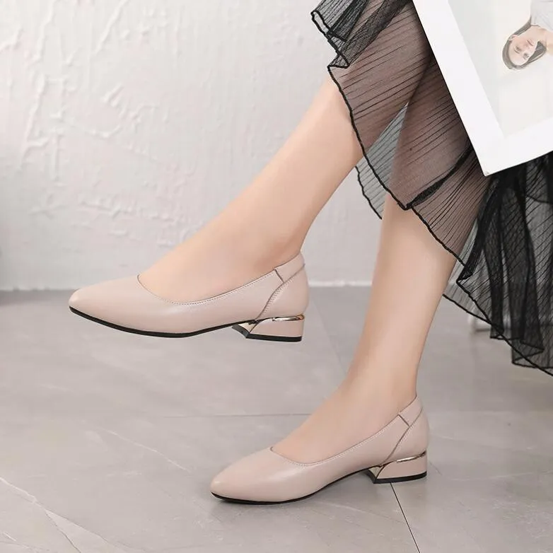 Women's Petite Size Leather Low Heel Pumps DS131