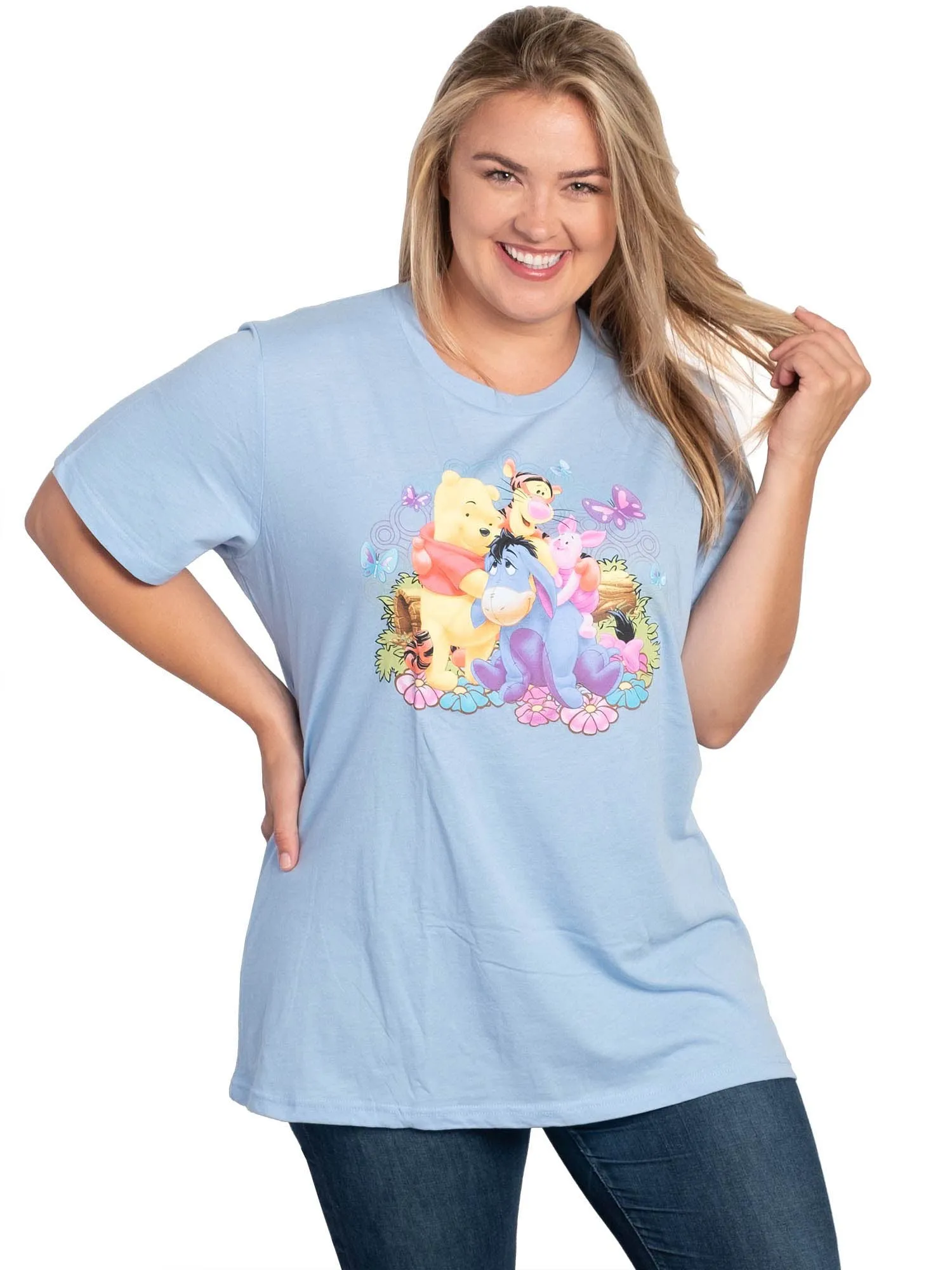 Womens Plus Size Winnie The Pooh Eeyore Tigger Piglet T-Shirt Blue